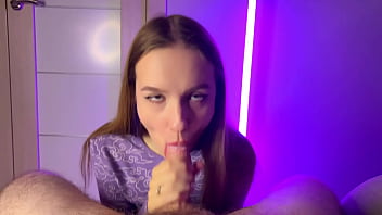 Sloppy blowjob from petite girl