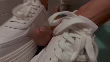 You and 18 years old teen go to the public tpoilet together and you make her squirt in her sporty thong