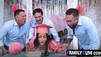 Roxie sinner takes on three step cocks familycum