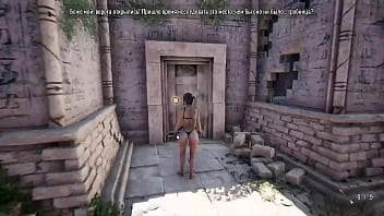 The statue's penis suddenly awakened and lara croft needs to service it hardcore hentai