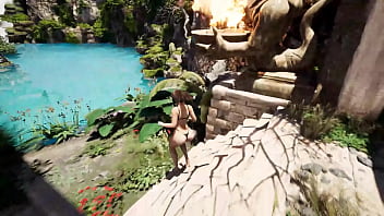 The statue's penis suddenly awakened and lara croft needs to service it hardcore hentai