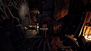 The statue's penis suddenly awakened and lara croft needs to service it hardcore hentai