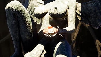 The statue's penis suddenly awakened and lara croft needs to service it hardcore hentai