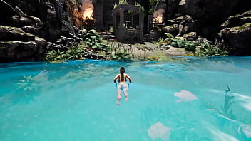 The statue's penis suddenly awakened and lara croft needs to service it hardcore hentai