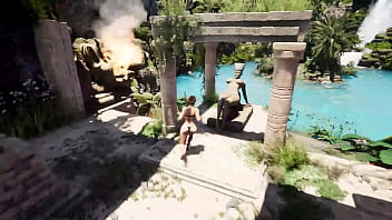 The statue's penis suddenly awakened and lara croft needs to service it hardcore hentai
