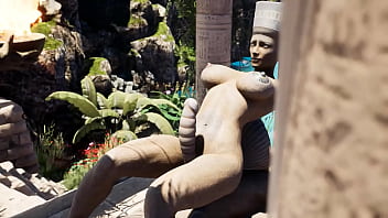 The statue's penis suddenly awakened and lara croft needs to service it hardcore hentai