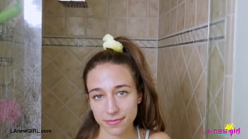 Brunette runway star enjoys a sensual bath