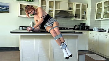 Bound and teased on the countertop of desire