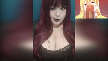 Redhead goth wife playing with her huge tits whille watch hentai