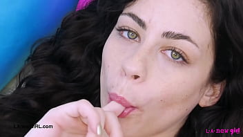 Aspiring brunette model naked close up