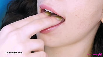 Aspiring brunette model naked close up