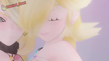 Dos lindas chicas de cabello rubio juegan con una verga entre sus tetas