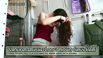 Vanlifer brushes long brown curly hair