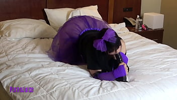 Teens sucks on massive black dildo