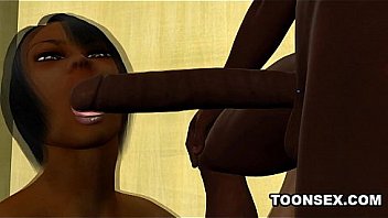 Foxy 3d cartoon ebony babe sucking and fucking