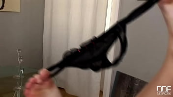 High angle on a barefoot blonde