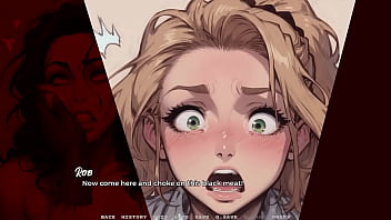 Big black cock fucks stepmom while blonde teen watches hentai game