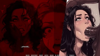 Big black cock fucks stepmom while blonde teen watches hentai game