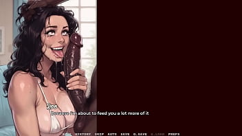 Big black cock fucks stepmom while blonde teen watches hentai game