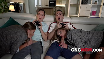 Joy of having 2 stepmom's 2 free to fuck pussies & 4 tits