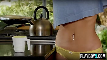 Pretty brunette playboy model shows off her perfect naked body to all of us