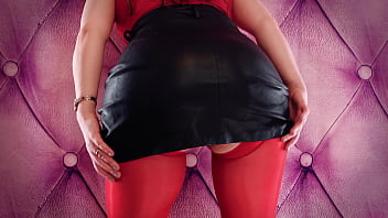 Teasing by red shiny crotchless pantyhose sexy curvy milf arya grander