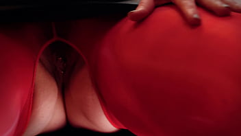 Teasing by red shiny crotchless pantyhose sexy curvy milf arya grander