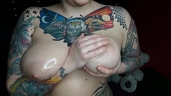 Pretty funny busty girl oiled her tits and ass special for you make her cum rihgt now