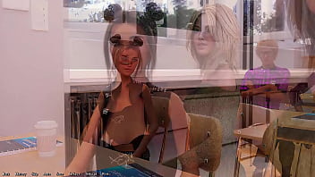 Being a dik #69 beautiful brunette with messy bun eats a banana in the library