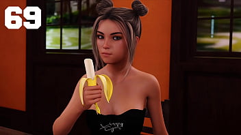 Being a dik #69 beautiful brunette with messy bun eats a banana in the library