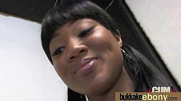 Ebony babe sucks group of white guys 21