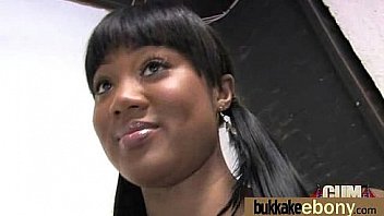 Ebony babe sucks group of white guys 21