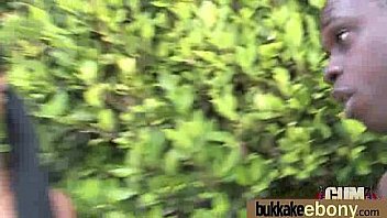 Ebony babe sucks group of white guys 21