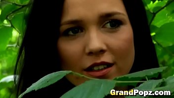 Horny grandpa has a deep forest adventure with a sexy teen