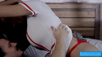 Watch this big tit mature nurse in sexy red panties and bra seduces her patient