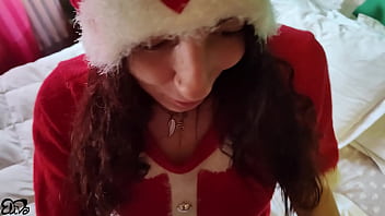 Sexy santa brought you a present cum on young hairy pussy
