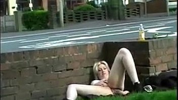 Mature masturbates in public