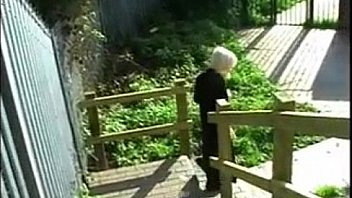 Mature masturbates in public