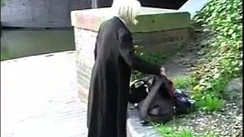 Mature masturbates in public