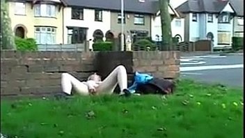 Mature masturbates in public