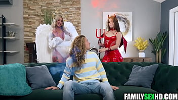 Step mother threesome fucks step son & step daughter