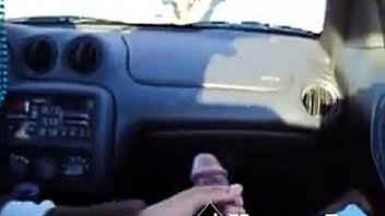 White girl stroking bbc in car handjob cum