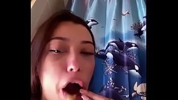 Stupid teen whore makes herself puke