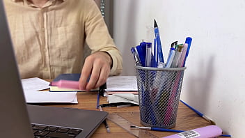 Horny female boss pulls down pantyhose and makes employee worship her pussy