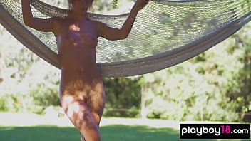 Petite nude all natural ukrainian muse takes a rest in the garden