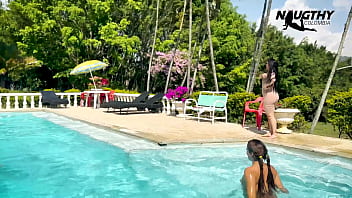 Lesbians enjoying the pool and having sex