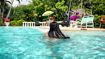 Lesbians enjoying the pool and having sex