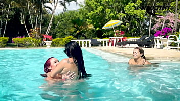 Lesbians enjoying the pool and having sex