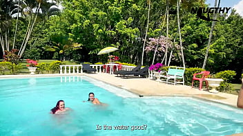 Lesbians enjoying the pool and having sex