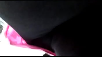 Pussy line of a teen in black leggings